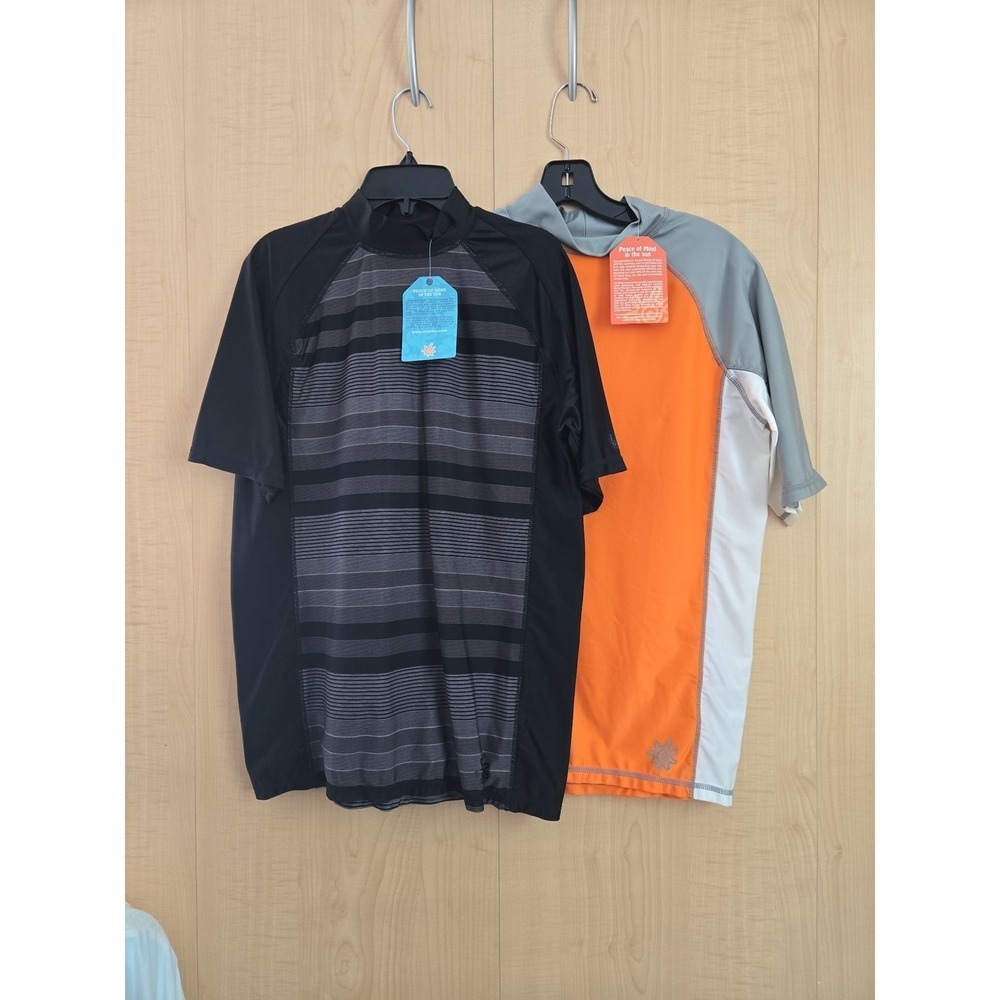 UV Skinz Mens UPF 50+ Short Sleeve Rash Guard Bundle Black Orange Small 2 Pack